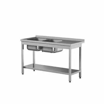 Przyścienny stół z 2 zlewami i półką 1700x700x850 mm | STW-177/2 PL L S