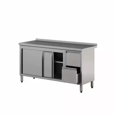 Stół przyścienny z szafką z drzwiami suwanymi i szufladami 2200x700x850 mm | WM-227 PL 2SD 2DR