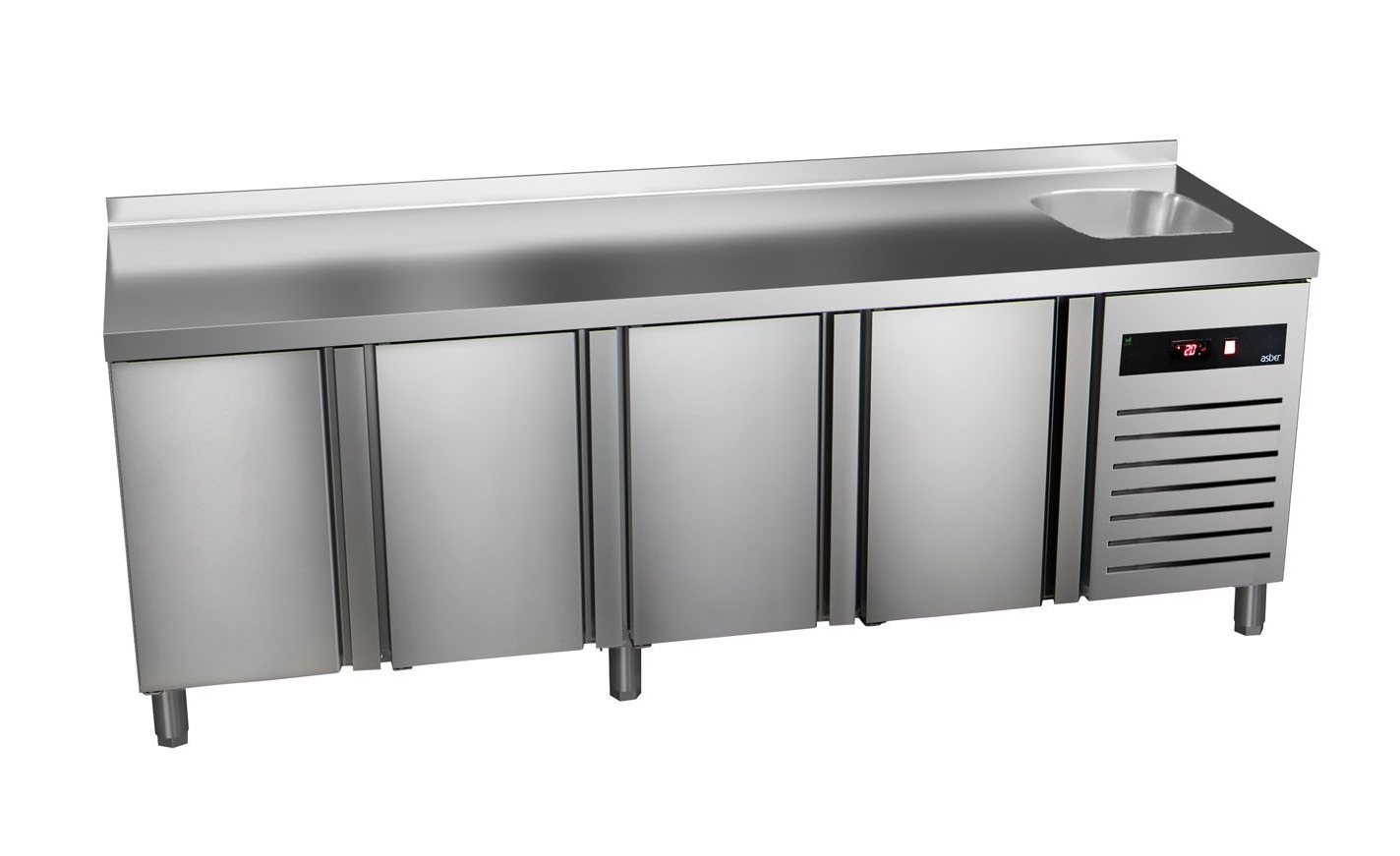 Stół chłodniczy 4-drzwiowy ze zlewem, GN 1/1, 2242x700x850 mm | ASBER GTP-7-225-40 D S 
