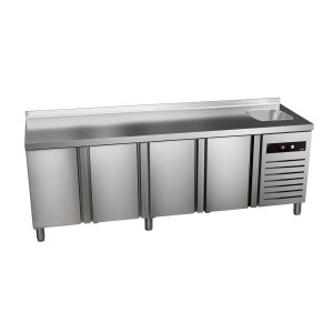 Stół chłodniczy 4-drzwiowy ze zlewem, GN 1/1, 2242x700x850 mm | ASBER GTP-7-225-40 D S 