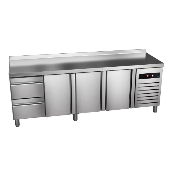 Stół chłodniczy 3-drzwiowy z 2 szufladami, 2242x700x850 mm | ASBER GTP-7-225-32 D
