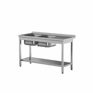 Przyścienny stół z 2 zlewami i półką 2400x700x850 mm | STW-247/2 PL L S