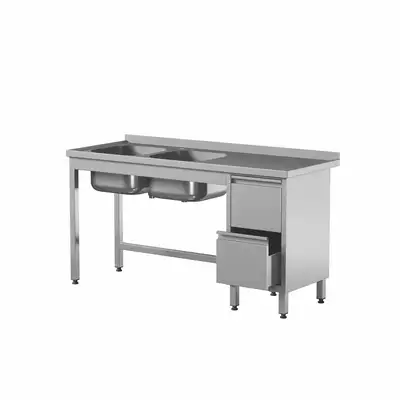 Przyścienny stół z 2 zlewami i szufladami 1600x700x850 mm | STW-167/2 PL L 2DR B