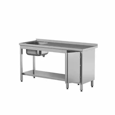Przyścienny stół ze zlewem i drzwiami skrzydłowymi i półką 1200x700x850 mm | STW-127/1 PL L HD S