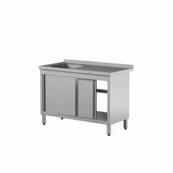 Przyścienny stół ze zlewem i drzwiami suwanymi 1500x700x850 mm | STW-157/1 PL L 2SD