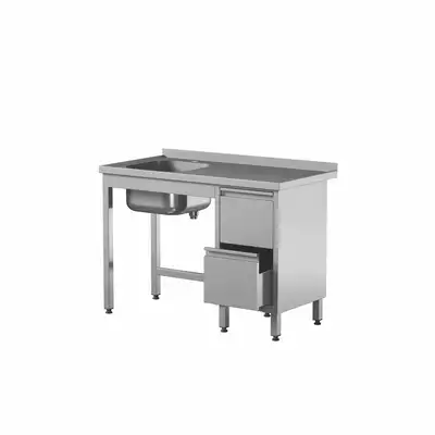 Przyścienny stół ze zlewem i szufladami 1000x700x850 mm | STW-107/1 PL L 2DR B