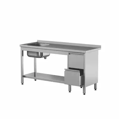 Przyścienny stół ze zlewem z szufladami i półką 2000x700x850 mm | STW-207/1 PL L 2DR S