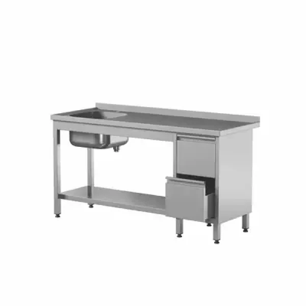 Przyścienny stół ze zlewem z szufladami i półką 1200x600x850 mm | STW-126/1 PL L 2DR S