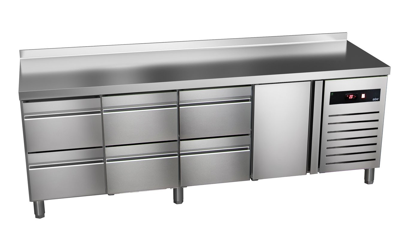 Stół chłodniczy 1-drzwiowy z 6 szufladami, 2242x700x850 mm | ASBER GTP-7-225-16 D